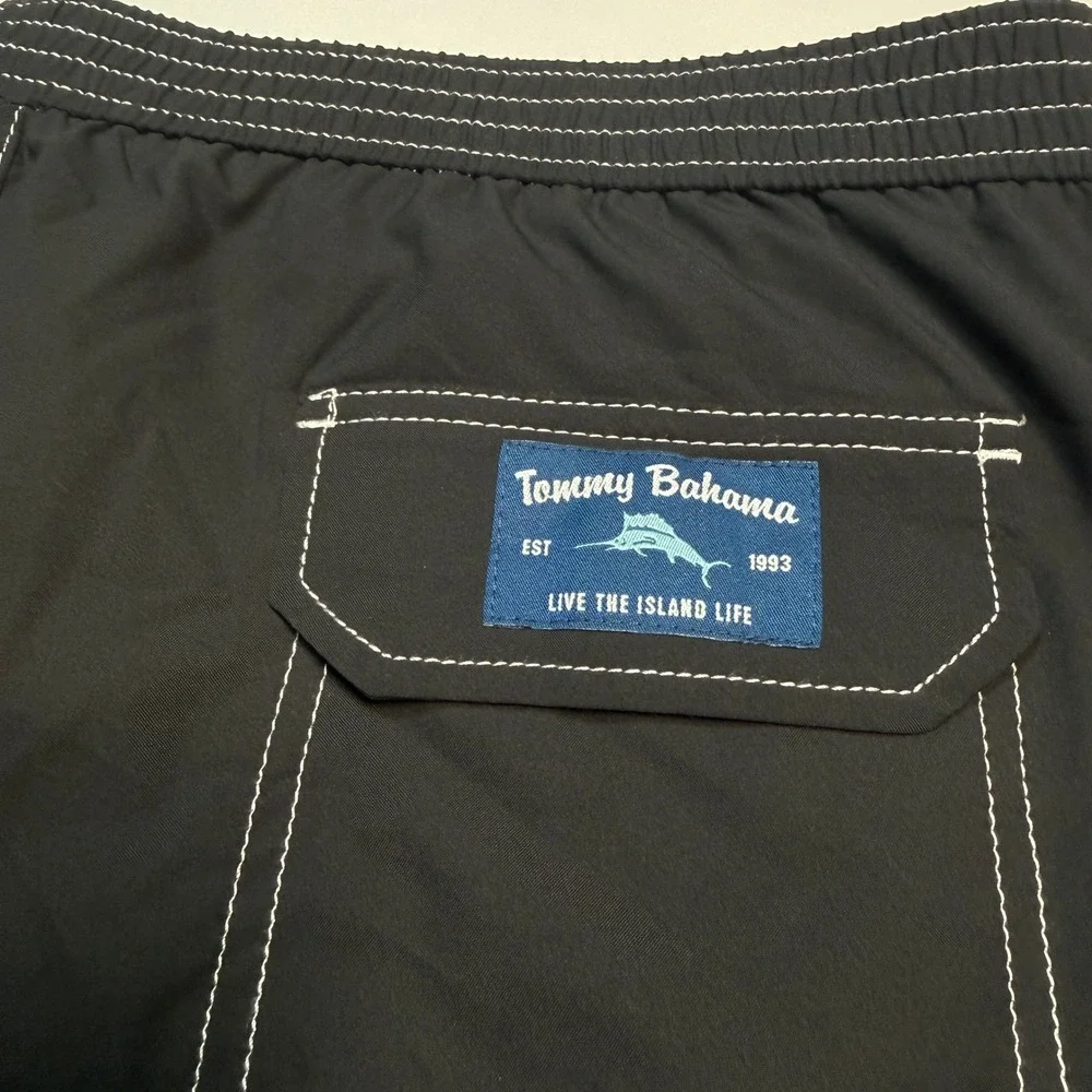 Tommy Bahama Mens XL Black Recycled Board Shorts Marlin Cargo Swim Trunk